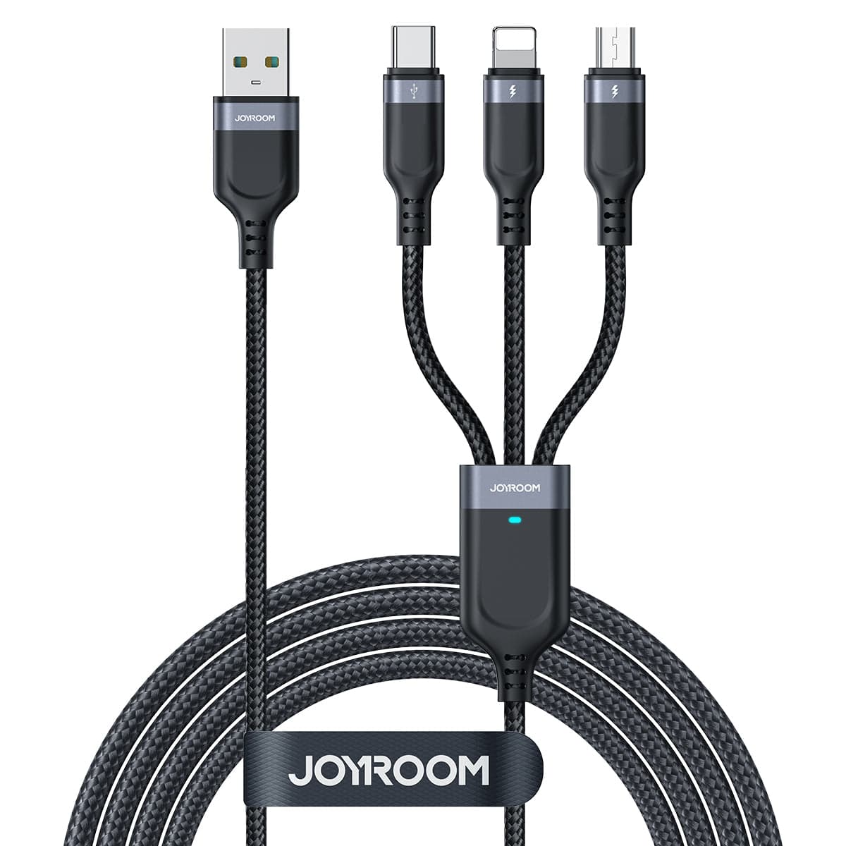 S-1T3018A18 Multi-Use 3.5A Lightning+Type-C+Micro 3-in-1 Data Cable 0.3m/1.2m/3m-Black