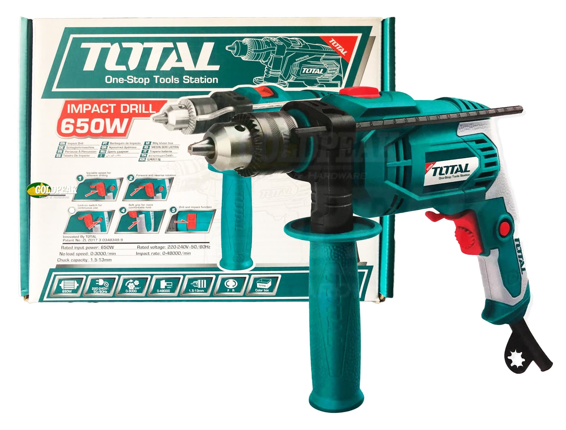 Total Impact Drill 650W Color Box TG1061336-2