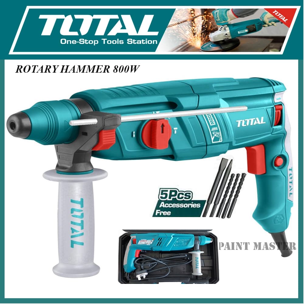 Total 800 Watt Rotary Hammer With 5pcs Extra Drill Bits Drill Machine 1