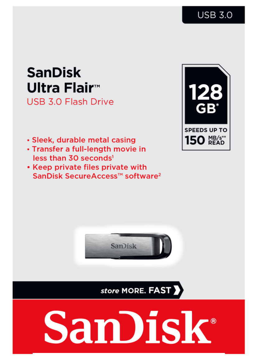SanDisk Ultra Flair USB 3.0 Memory Stick - 128 GB