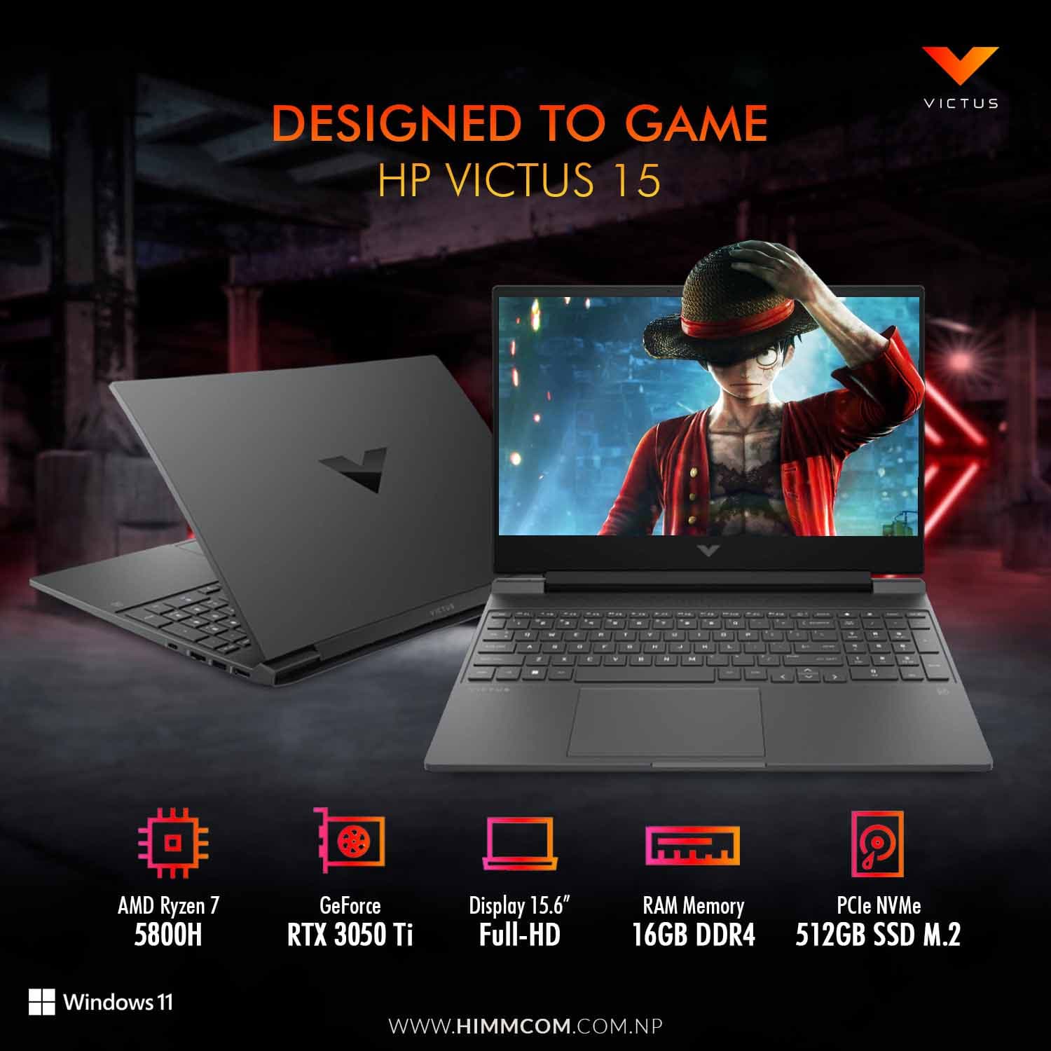 HP VICTUS 15 / Ryzen 7 5800H / 15.6″ (1920×1080) / 16GB RAM / 512 GB SSD / NVIDIA® RTX 3050TI 1