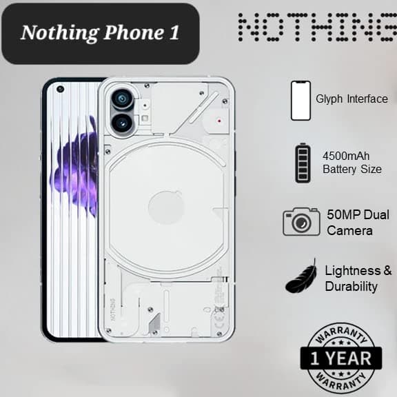 Nothing Phone (1) 5G 128GB 6.55-inch 10-bit OLED, 120Hz refresh rate, HDR10+, Full HD+, Android 12 , 4500mAh 1