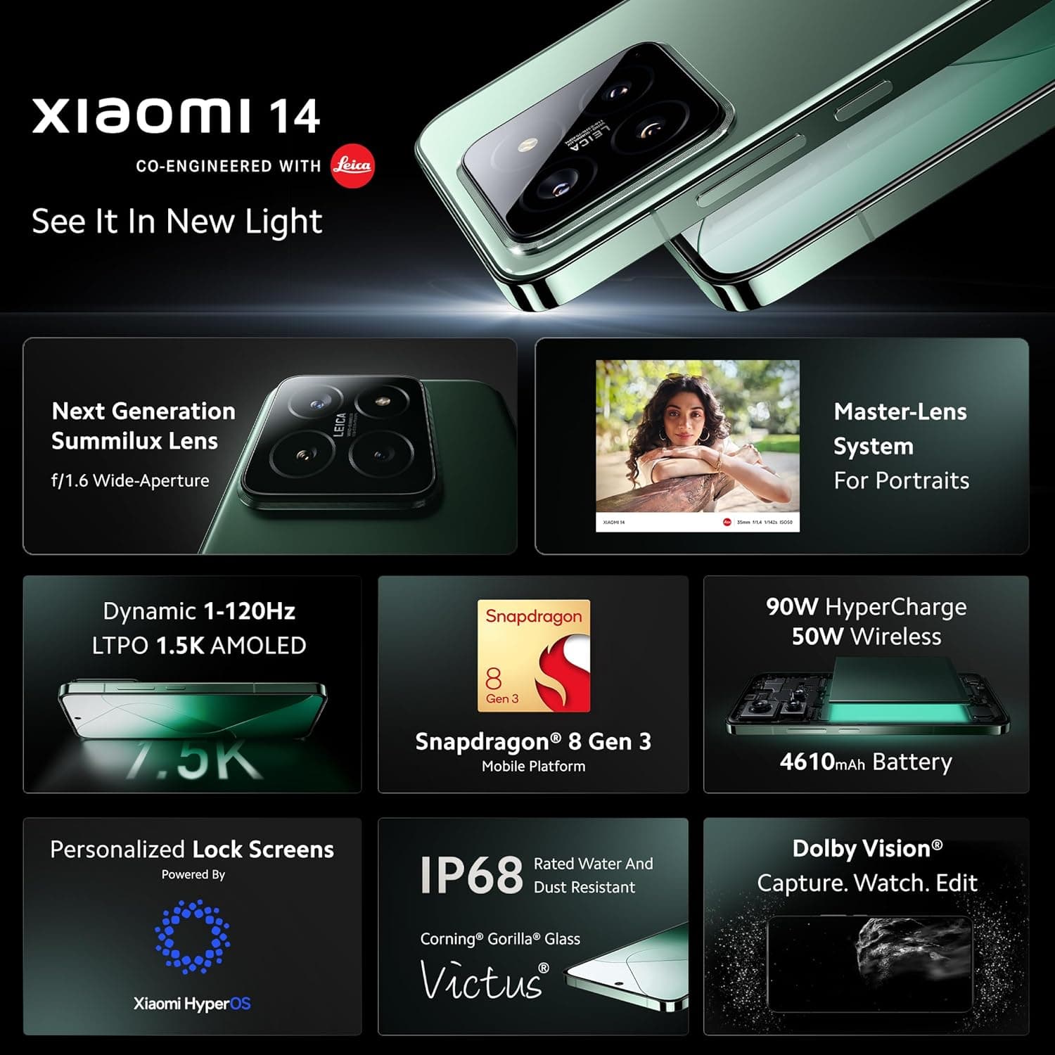 Xiaomi 14 12GB | 512GB Next-generation Leica Optics | Snapdragon® 8 Gen 3 | 120Hz AMOLED 4