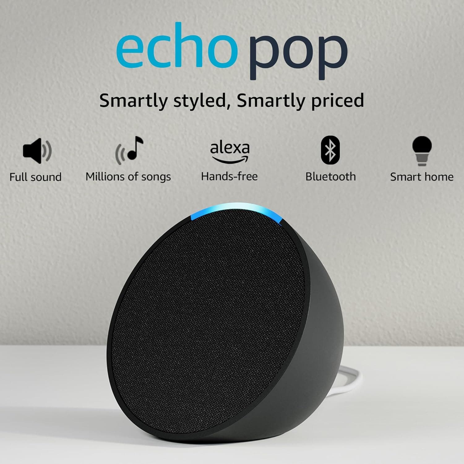 Amazon Echo Pop| Smart speaker with Alexa and Bluetooth | Loud sound, balanced bass, crisp vocals| Black 2