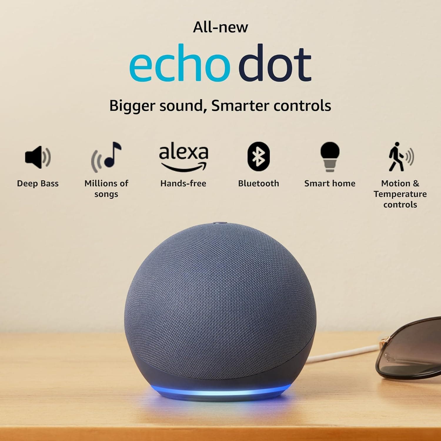 Amazon Echo Dot (5th Gen) | Smart speaker with Bigger sound, Motion Detection, Temperature Sensor, Alexa and Bluetooth| Blue 4