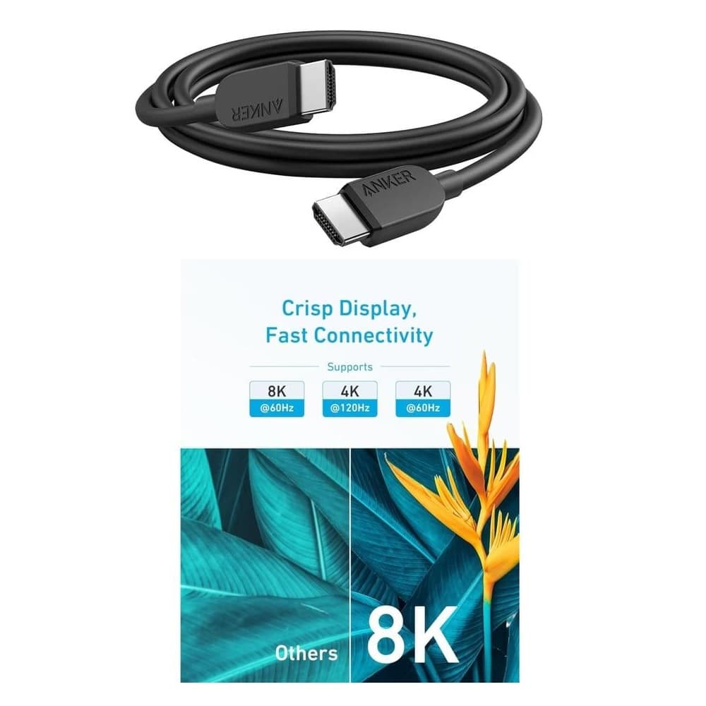 Anker 8K@60Hz HDMI Cable 6ft Ultra HD 4K@120Hz 48 Gbps Certified Ultra High-Speed Durable Cable with HDMI 2.1 and HDR