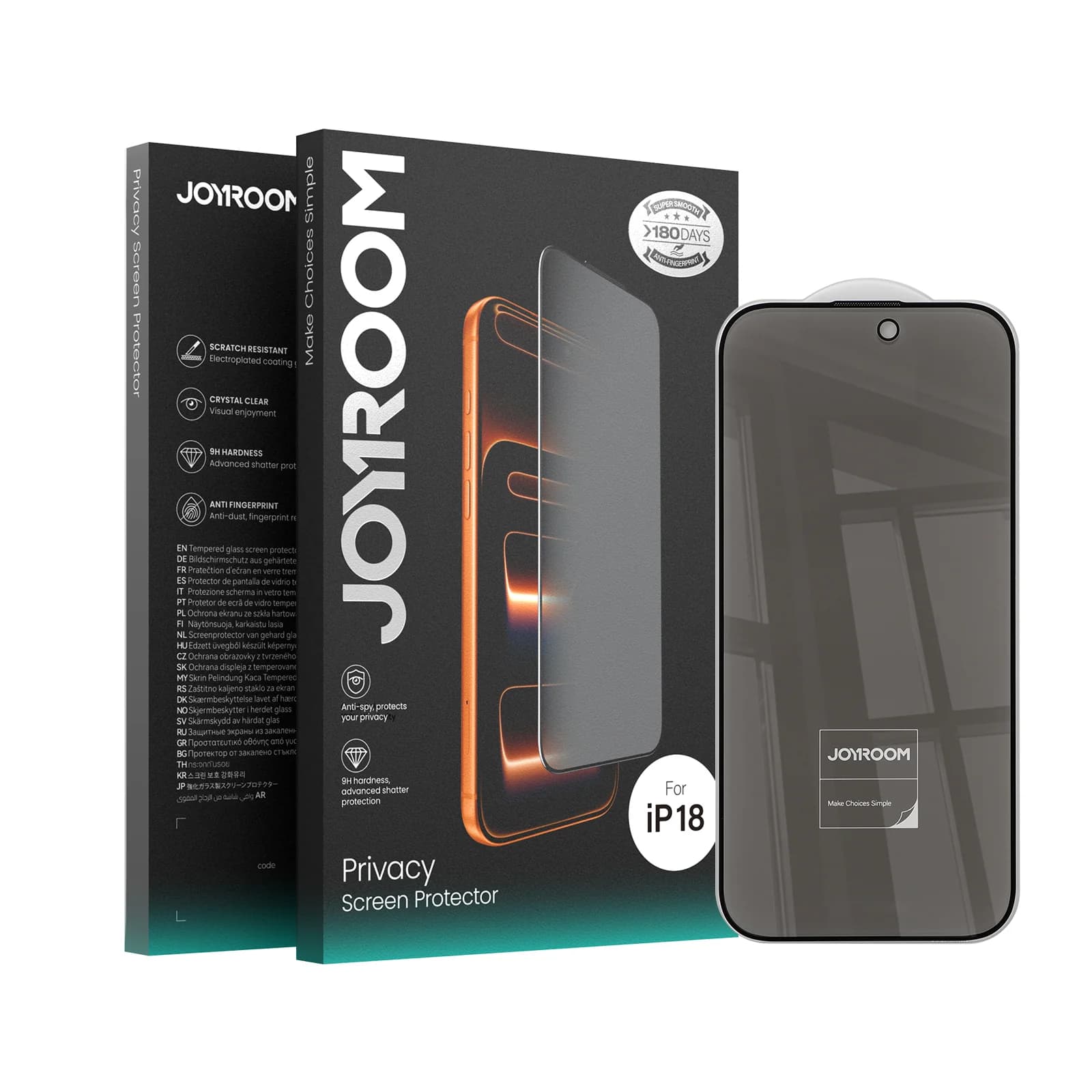 18MQ12P/18MQ14P Tempered Glass Screen Protector (2.5D) for iP18 Pro/18 Pro Max (Privacy+Dustproof) 1