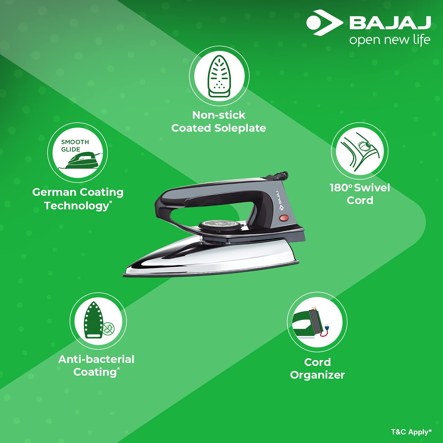 Bajaj DX-2 600W Dry Iron with Advance Soleplate and Anti-Bacterial German Coating Technology, Black 2