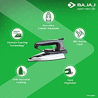Thumbnail Bajaj DX-2 600W Dry Iron with Advance Soleplate and Anti-Bacterial German Coating Technology, Black 2