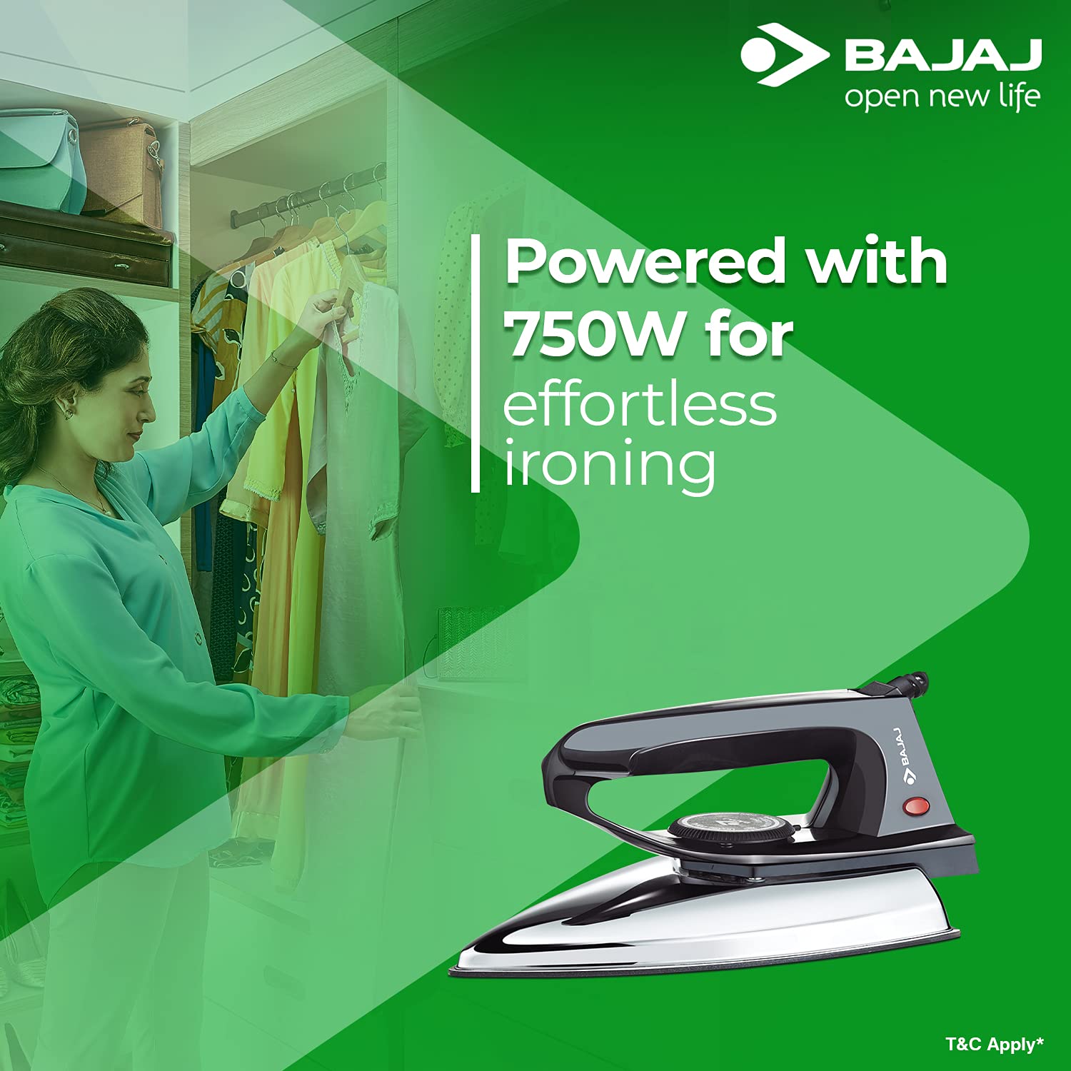 Bajaj DX-2 600W Dry Iron with Advance Soleplate and Anti-Bacterial German Coating Technology, Black Color