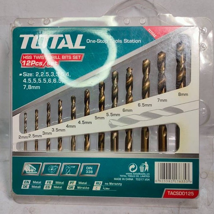 TOTAL 12Pcs HSS Twist Drill Bits Set