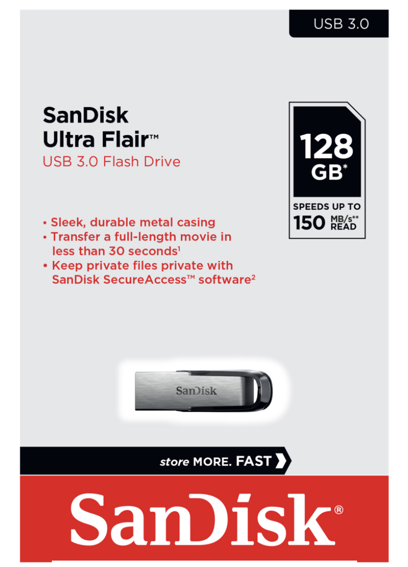 SanDisk Ultra Flair USB 3.0 Memory Stick - 128 GB