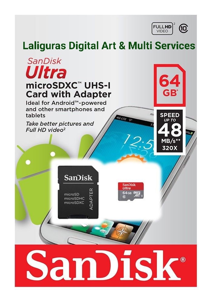 Sandisk Ultra Original 64 Gb Micro SDHC UHS-I Memory Card with Adaptor