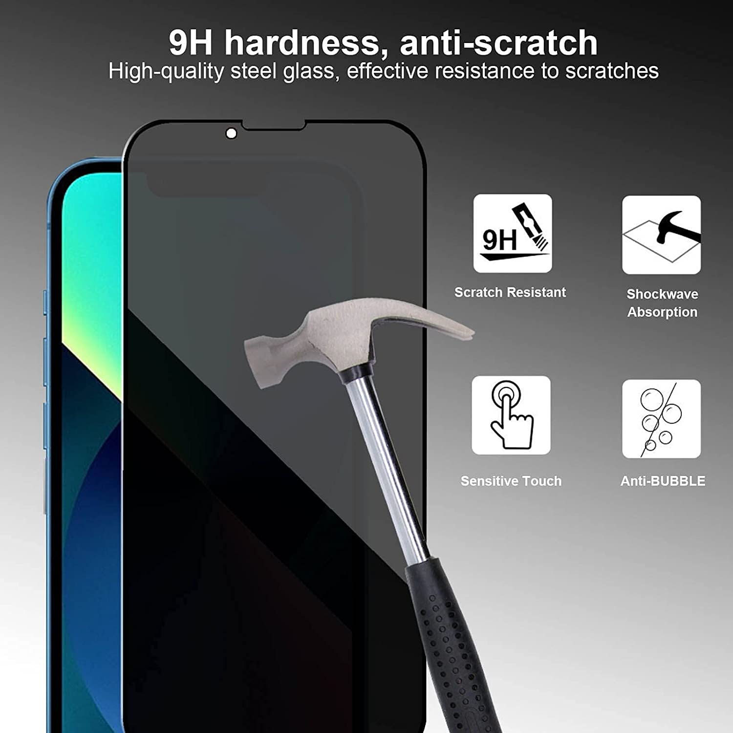 iPhone 13 Screen Protector 9H Hardness Tempered Glass Privacy Anti-Spy 13 10Pcs