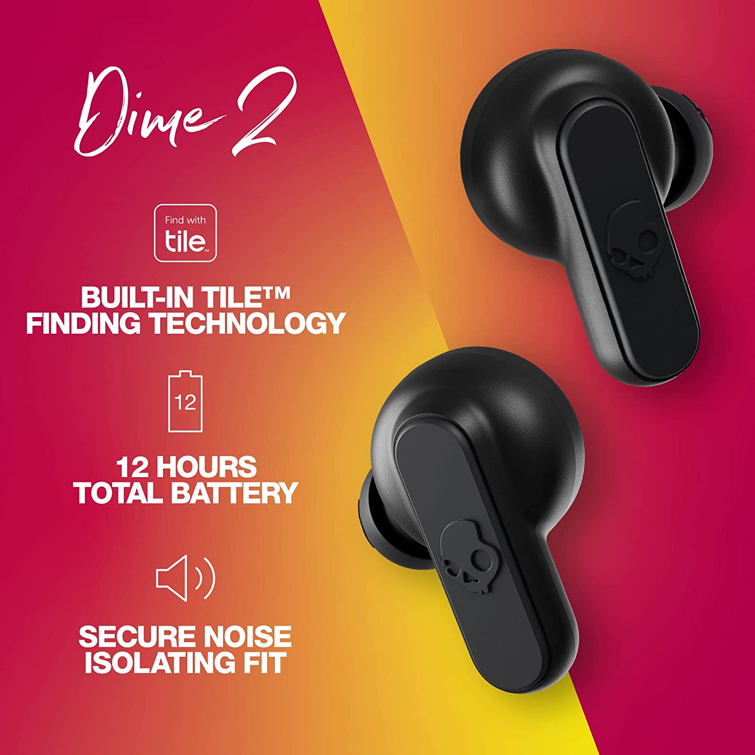 Skullcandy Dime 2 in-Ear True Wireless Earbuds with Mic (Black)