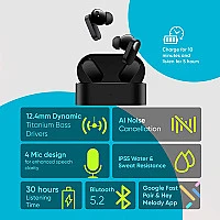 OnePlus Nord Buds True Wireless in Ear Earbuds with Mic, 12.4mm Titanium Drivers, Playback:Up to 30hr case, 4-Mic Design + AI Noise Cancellation, IP55 Rating, Fast Charging (Black Slate)