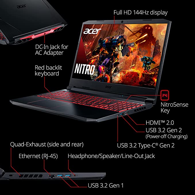 Acer Nitro 5 2021 AMD Ryzen 5 5600H / GTX 1650 / 8GB RAM / 256GB SSD / 1TB HDD / 15.6" FHD 144Hz display