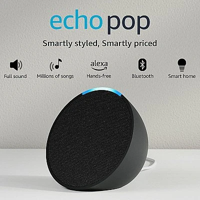 Amazon Echo Pop| Smart speaker with Alexa and Bluetooth | Loud sound, balanced bass, crisp vocals| Black - Buy Online at Best Price