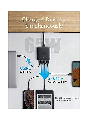 Anker 4 Port PIQ 3.0&GaN Fast Charger Adapter, Power - Buy Online at Best Price